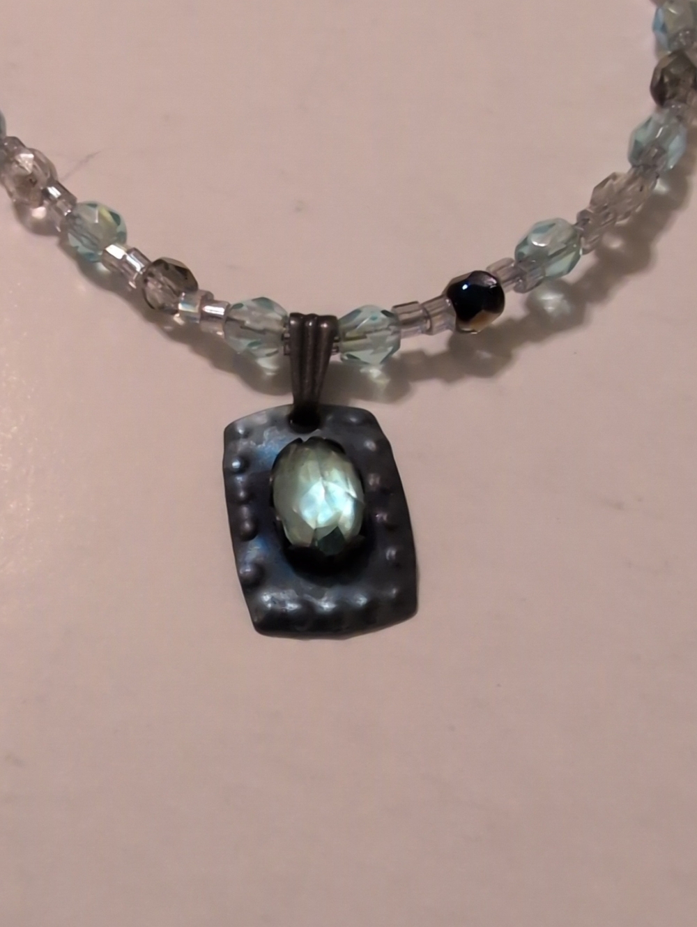 Holly Yashi Beaded Pendant Necklace with Pale Aqua Crystal Accent 16 Inches
